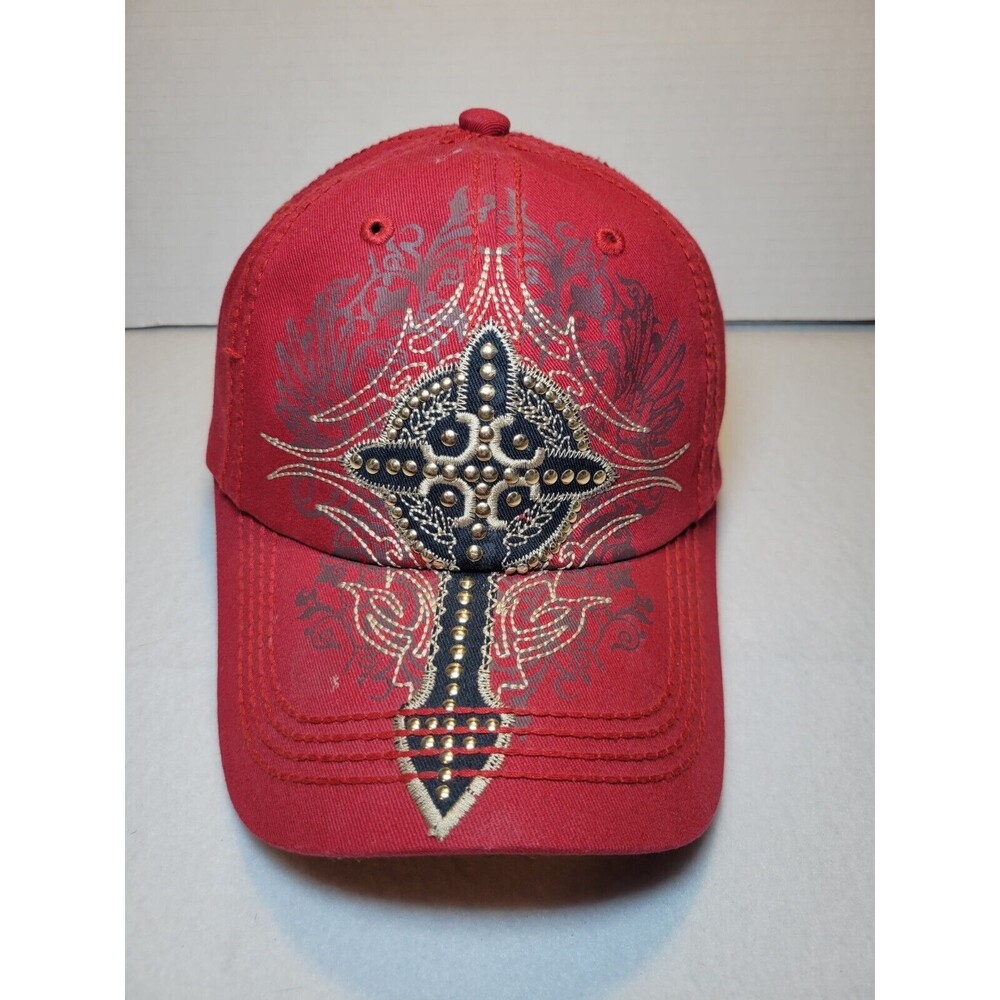 IMTD Hat Unisex Red Studded Embroidered Cross Ball Cap I'm Totally Different